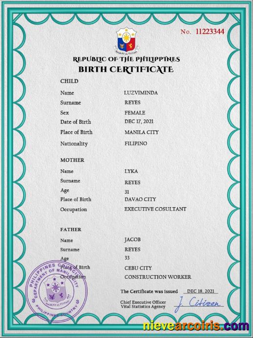 Philippines birth certificate